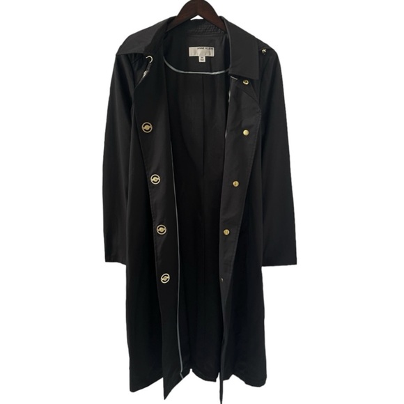 Anne Klein Black Belted Trench Coat with Removable Hood Size Medium - Picture 5 of 8